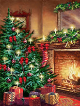 Load image into Gallery viewer, Kit Broderie Diamant Sapin et cheminée