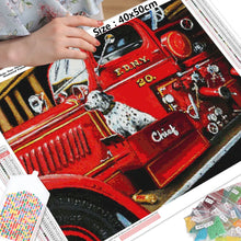 Load image into Gallery viewer, Kit Broderie Diamant Dalmatien et camion de pompier