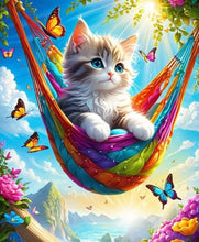Load image into Gallery viewer, Kit Broderie Diamant Chat sur un hamac