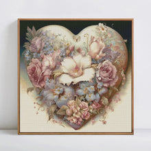 Load image into Gallery viewer, Kit Point de Croix Coeur et fleurs