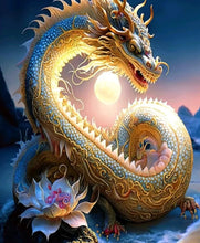 Load image into Gallery viewer, Kit Broderie Diamant Dragon or et bleu