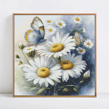 Load image into Gallery viewer, Kit Point de Croix Marguerites et papillon bleu
