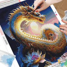 Load image into Gallery viewer, Gold and Blue Dragon Diamond Embroidery Kit