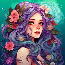 Load image into Gallery viewer, Kit point de croix Fille et fleurs