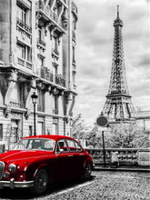 Load image into Gallery viewer, Kit Broderie Diamant Voiture rouge et tour Eiffel
