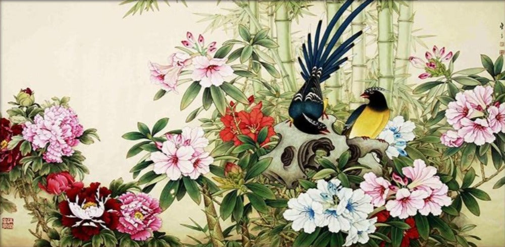 Birds among the flowers