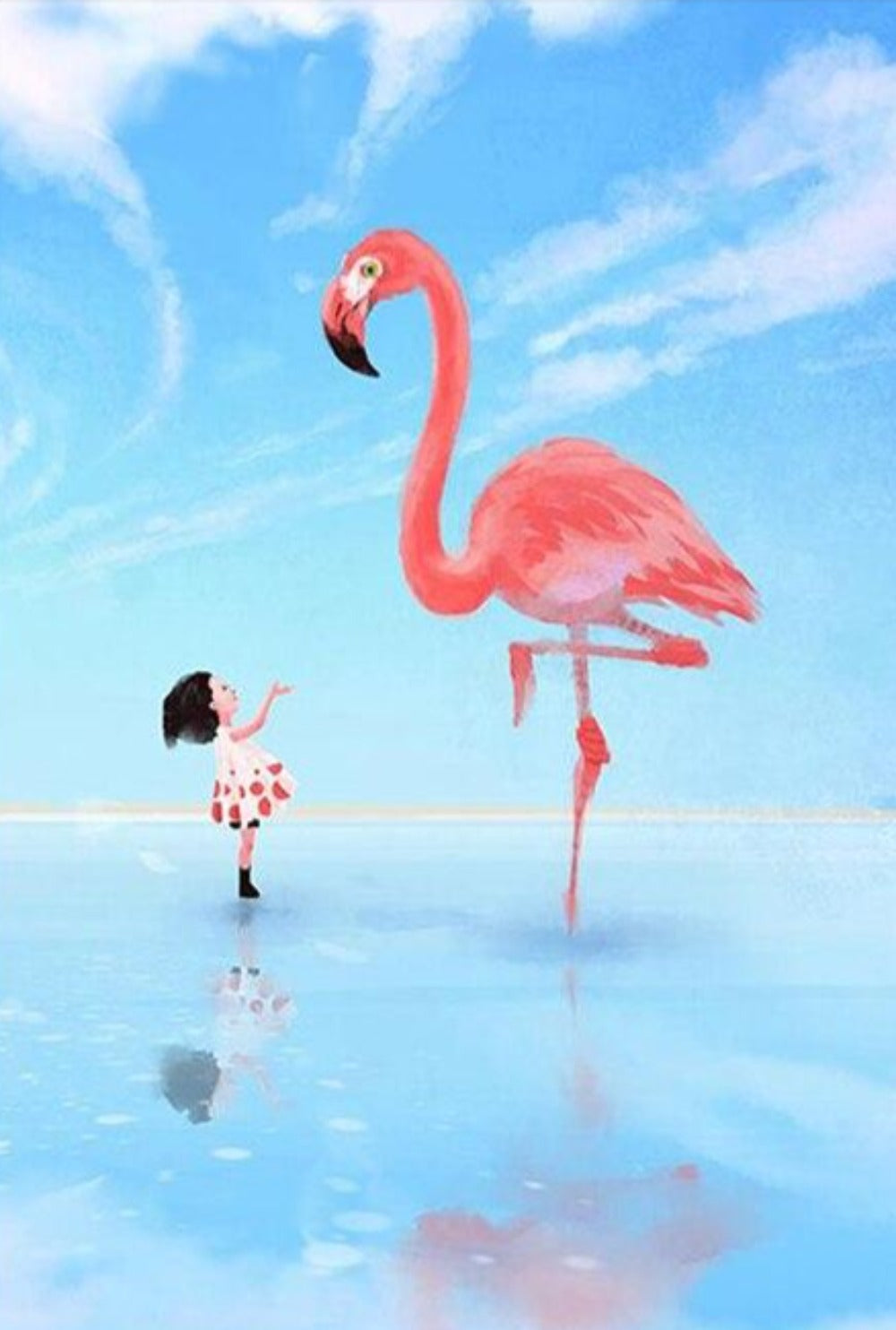 Girl and flamingo