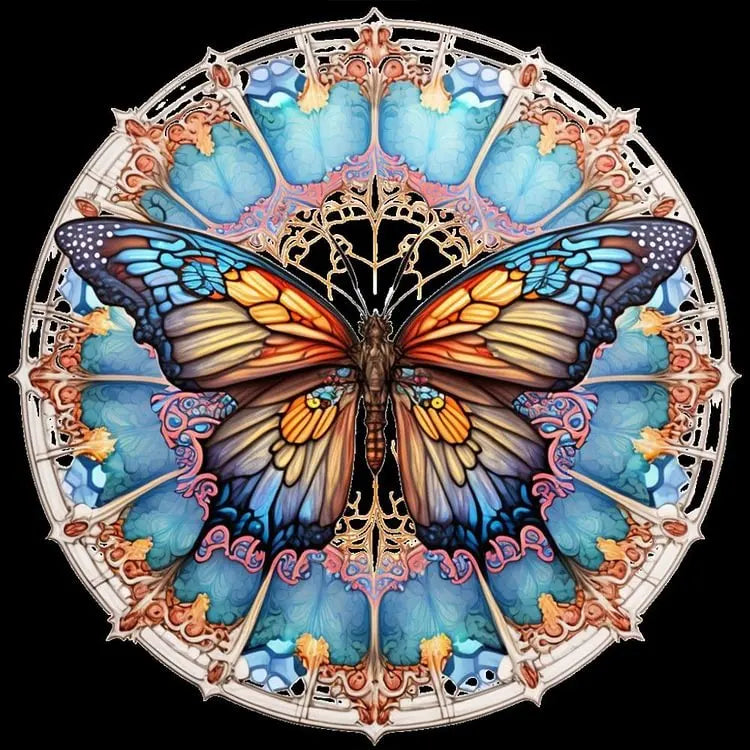 Papillon mandala jaune et bleu