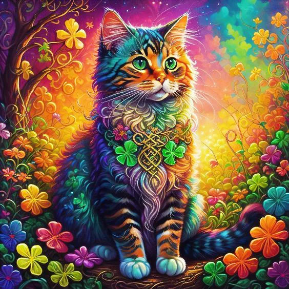 Chat couleur au milieu des fleurs