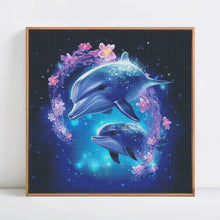 Load image into Gallery viewer, 2 dauphins jouent dans les fleurs
