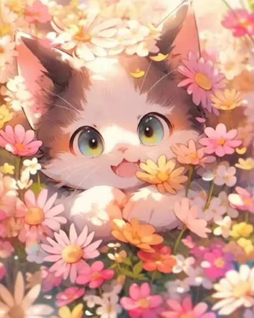 Kit Point de Croix Chat dans les fleurs