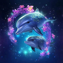 Load image into Gallery viewer, 2 dauphins jouent dans les fleurs
