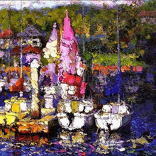 Load image into Gallery viewer, Oil painting of a small port
